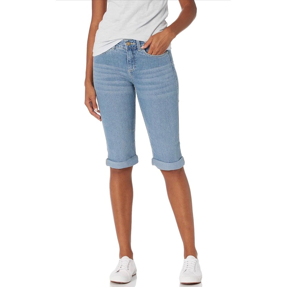 Rafaella Womens Light Wash Denim Bermuda Shorts Stretch Cuffed Size 6 RSBSA066